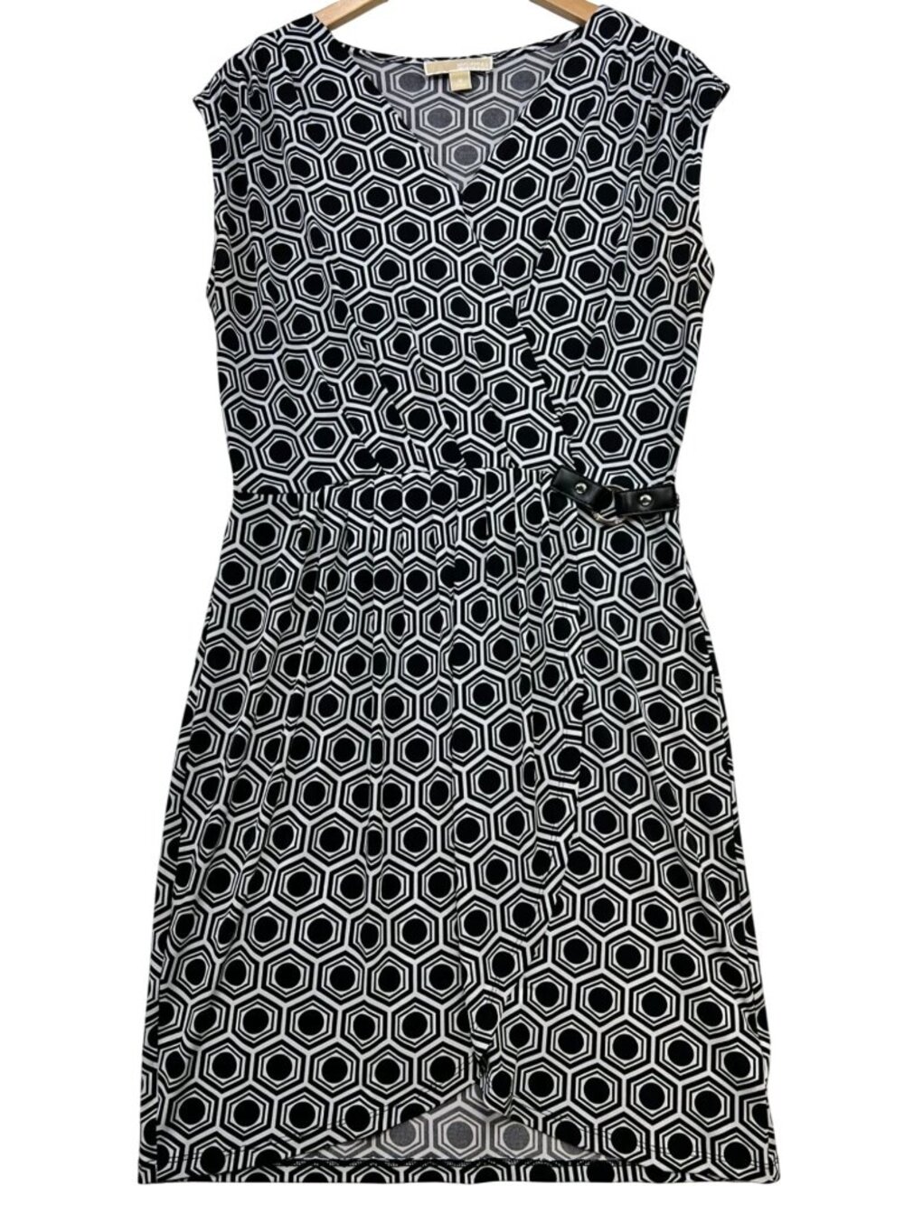 Michael Michael Kors Women's Wrap Sheath Dress Sleeveless Size M Black White Geo